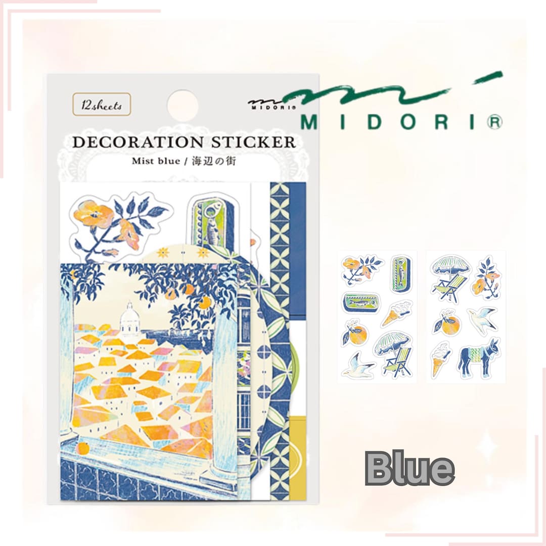 Midori Diary 12 Sheet Sticker Decoration Blue Re-applicable Stickers ...