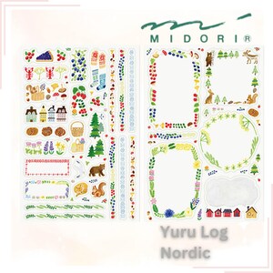 Naklejki do malowania Midori Diary Yurulog 2 sztuki Wzór nordycki Naklejki wielokrotnego użytku DesignPhil /można pisać długopisami na bazie wody