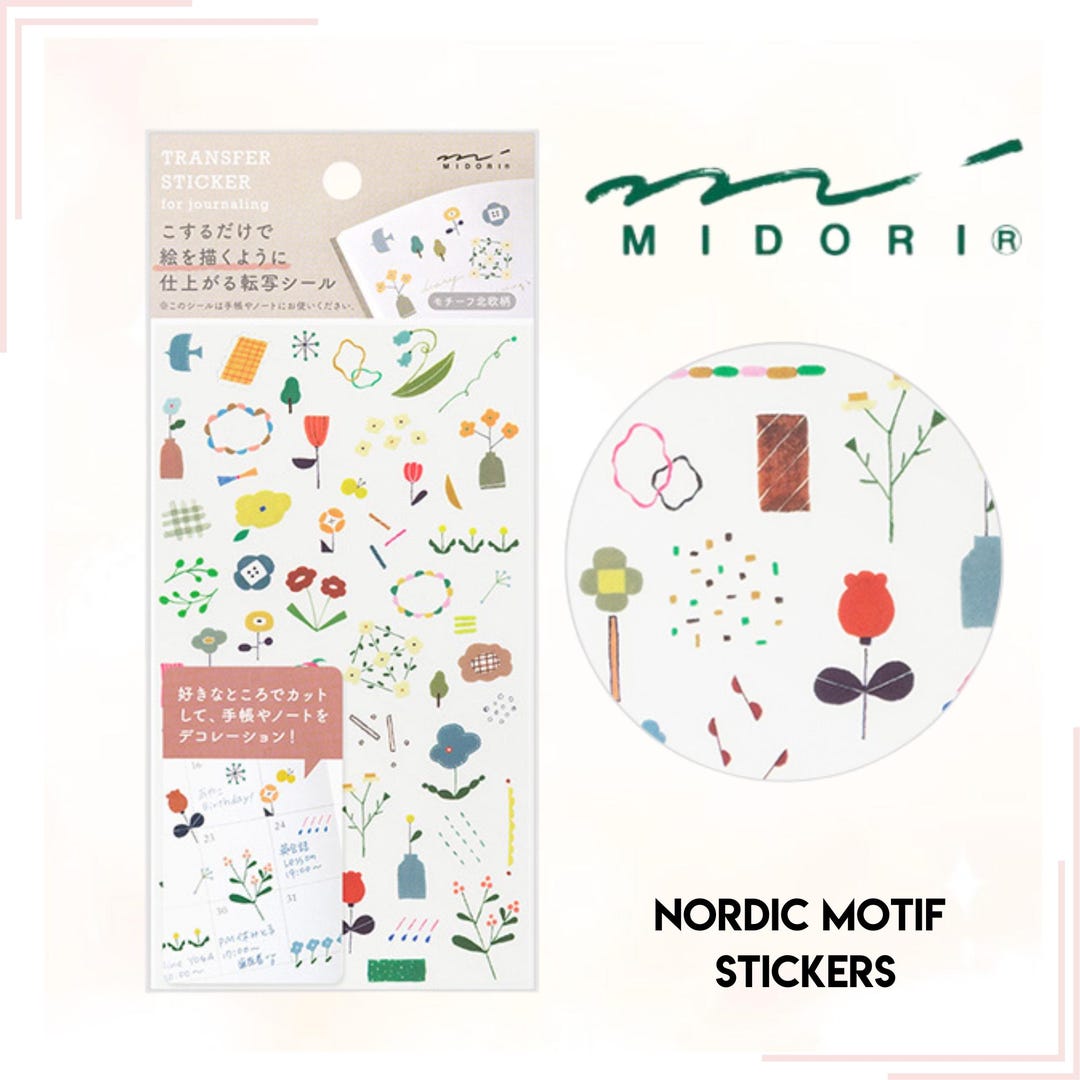 Midori Diary Stickers, Paint Style Sticker Transfer Motif Nordic ...