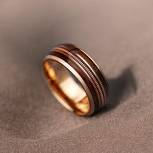 Gitarrsträngad Whiskyfat Träring, 8 mm Vigselring, Fatring, Unik Träring, Roséguldring, Whiskyfatring, Herrring