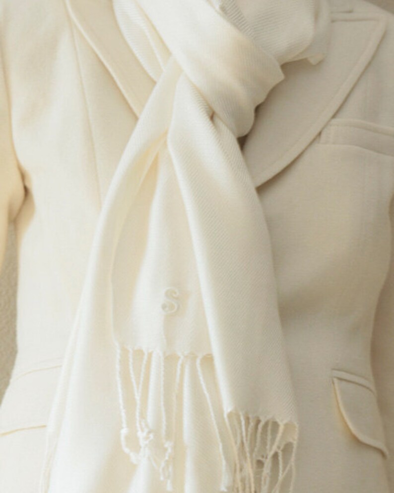 Wedding gift ideas, clearance slightly defect ivory shawl scarf wrap, bridesmaid gifts with monogram image 2