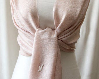 Clearance slightly defects pale pink paisley bridal shawl, scarf, bridesmaid wrap, monogrammed gifts