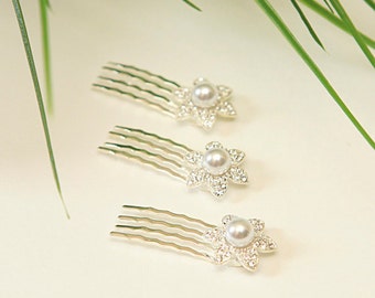 wedding hair accessories - 3 rhinestones combs, flower and pearl hair combs, bridal hair pieces