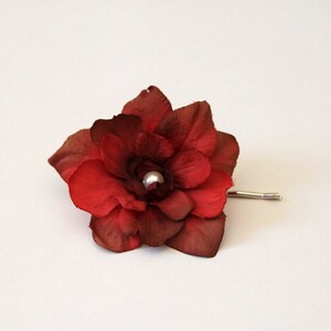 Set of 2 burgundy red delphinium flower hair pins, bridal, bridesmaids hair pieces image 3