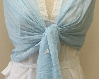 Initial monogram light sky blue linen scarf for any occasion, bridal, bridesmaids gift