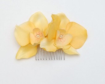 Yellow Orchids hair comb, any occasion, wedding, bridesmaid, hairpiece