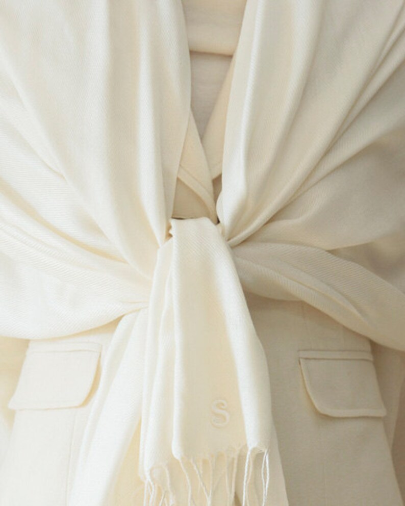Wedding gift ideas, clearance slightly defect ivory shawl scarf wrap, bridesmaid gifts with monogram image 1