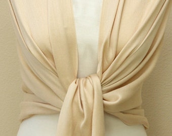 Clearance slightly defect initial monogram champagne scarf, shawl, wrap for bridal, bridesmaid gifts