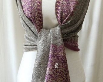 Silver and purple paisley shawl, scarf, wrap, winter accessories