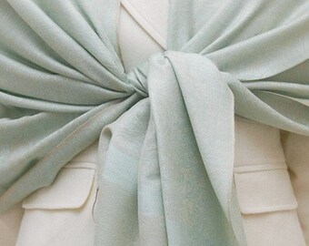 Pale cyan, aqua and beige paisley woven shawl, bridesmaids gifts, weddings gift, bridal party, christmas gifts