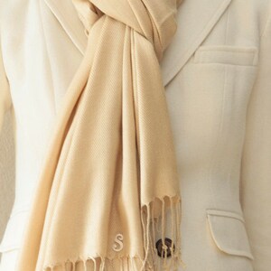 sale slightly defect champagne scarf, shawl wrap with monogram image 2