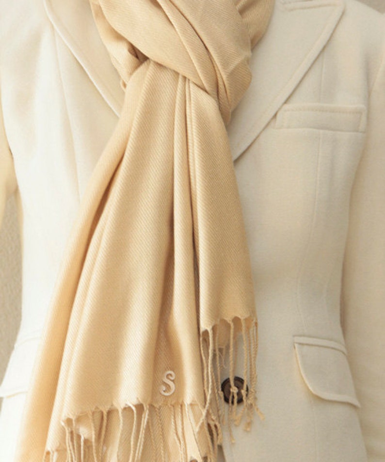 sale slightly defect champagne scarf, shawl wrap with monogram image 2