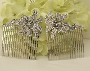 wedding hair accessories, bridal hair comb, crystal rhinestone hair combs,  rhinestone lily hair combs, bridal hair pieces