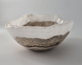 Mexican chocolate brown and white onyx bowl polished edge ,home decor