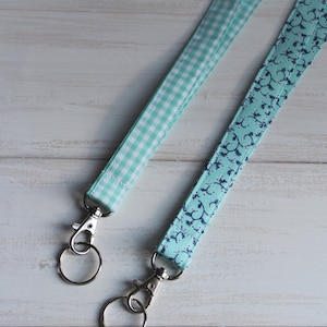 Blue Floral Lanyard, Blue Gingham Lanyard, ID Badge Lanyard, Key Lanyard, ID Badge Holder, Fabric Lanyards, Teacher Lanyards, Gifts Under 10