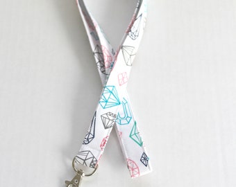 Black Lanyard / Jewels Theme Lanyards / ID Badge Holder /Cute Lanyard / Girly Keychain / Pretty Lanyards / Fabric Lanyards/ Bohemian Lanyard