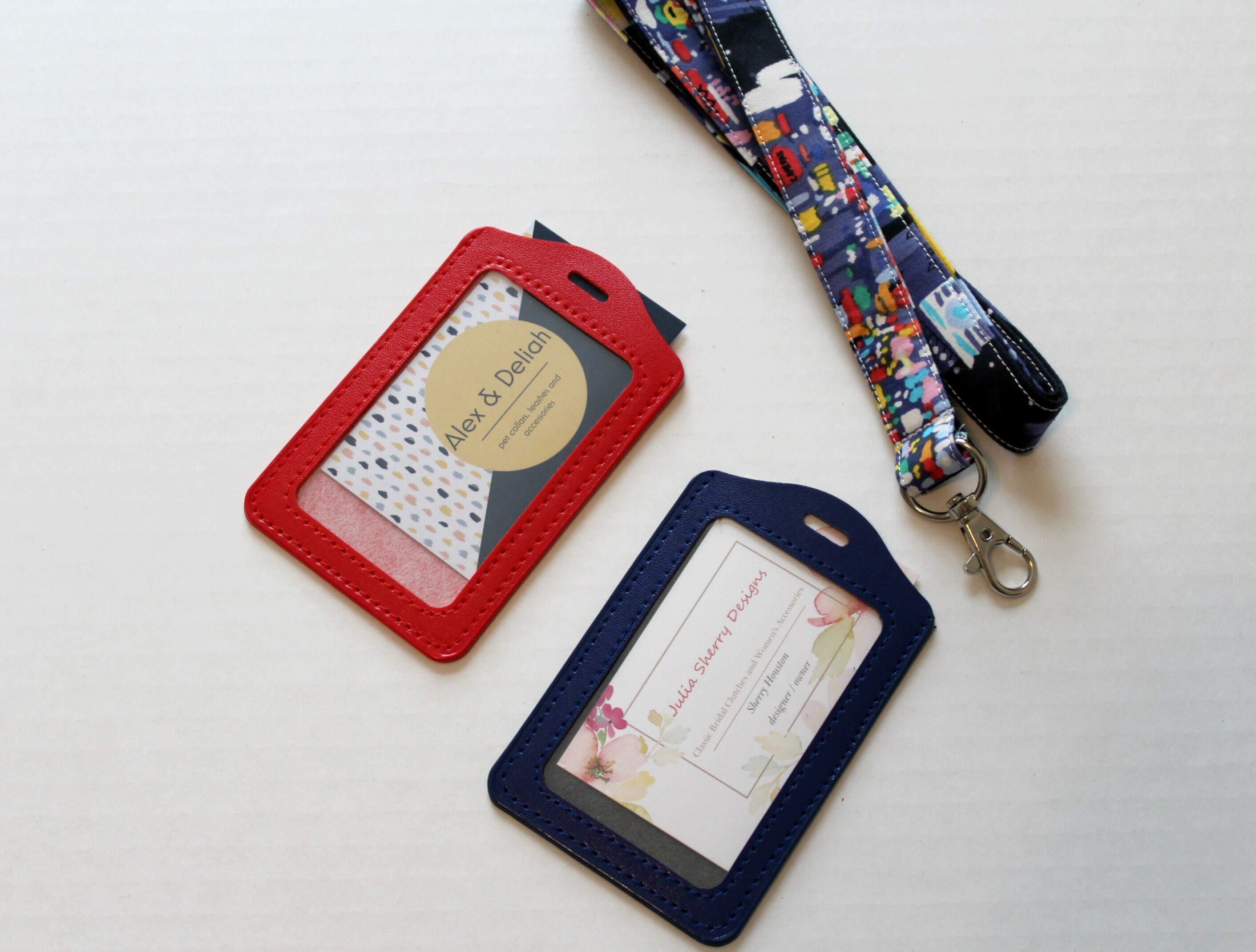 Badge ID Holder / Vinyl Vertical Holder / Blue ID Badge / Vinyl Sleeve / Lanyard Badge Holder / Red ID Holder/ Vinyl Card Sleeve
