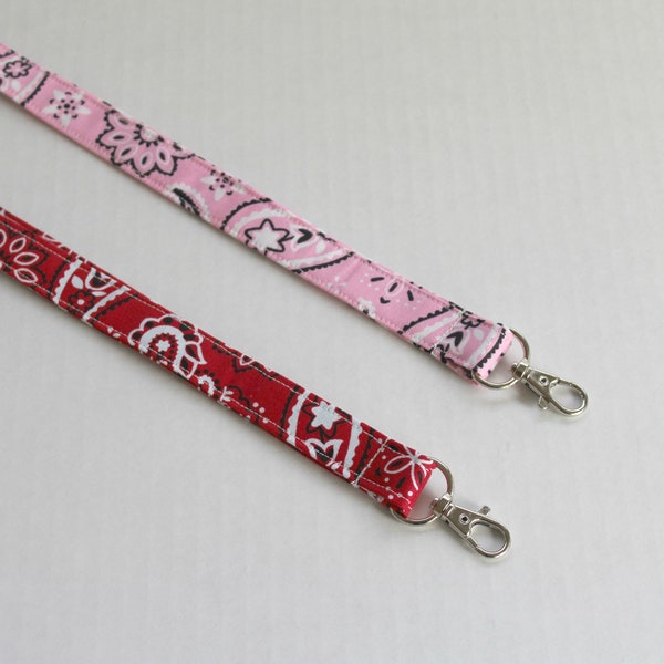 Pink White Lanyard - Red Bandana Lanyard - Long Key Lanyard - ID Strap- Teacher Lanyard- Cute Boho Lanyard -Fabric Lanyard - Paisley Lanyard