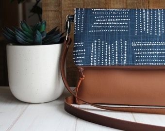 Foldover Crossbody Bag, Navy and White CrossBody Bag, Casual CrossBody Purse, Everyday Purse, Hobo Handbag, Boho Bag, Gifts for 50