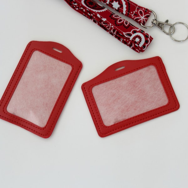 Red Badge ID Holder / Vinyl Vertical Holder / Red ID Badge / Vinyl Sleeve / Lanyard Badge Holder/Red ID Holder/ Horizontal Vinyl Card Sleeve