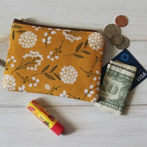 Estuche pequeño con cremallera, Monedero de tela, Monedero floral amarillo, Monedero, Estuche gris, Monedero de tarjeta, Regalos para ella, Estuche para auriculares