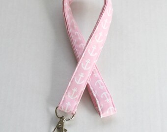 Pink Lanyard /Pink White Anchors Lanyards/ID Badge Holders /Cute Lanyards/Keychains/Nurse Lanyards /Fabric Lanyards / Gifts for Under 10