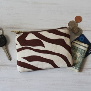 Kleine Reißverschlusstasche, Zebra-Druck-Münztasche, braune Münztasche, Brieftasche, Kartentasche, Münzkarte, Kartenhalter, Geschenke für sie, Ohrhörer-Beutel