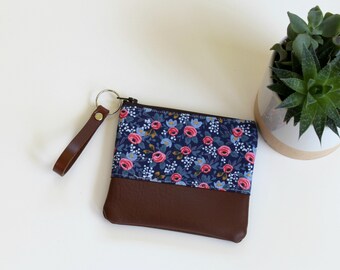 Coin Purse, Blue and Pink Floral Coin Purse, Coin Pouch, Change Purse, Gift for Her, Womens Wallet,Zipper Pouch,Small Wallet,Boho Coin Purse