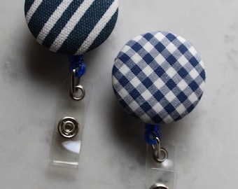 Retractable ID Badge Holder, Blue Stripe Badge Reel, Nurse Badge, Badge Id Holder, Navy Gingham Holder, Coach Badge Reel, Doctor Badge Reel