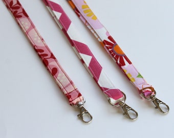 Pink Lanyard - Floral Lanyard- Chevron Lanyard - Keychain Lanyard - ID Lanyard - Cute Boho Lanyard -Girly Lanyard - Teacher Fabric Lanyard