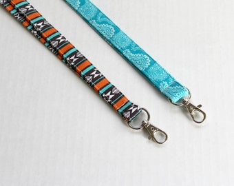 Blue Lanyard - Brown Tribal Lanyard - Long Key Lanyard - ID Strap-Teacher Lanyard- Cute Boho Lanyard -Fabric Lanyard - Paisley Lanyard