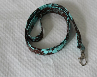 Brown Lanyard / Floral Lanyard / Key Lanyard / ID Badge Holder / Blue Keychain Lanyard /Teacher Lanyard /Pretty Lanyard/Gifts for Under 10