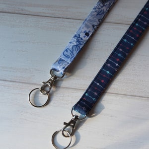 Blue Floral Lanyard, Blue Lines Lanyard, ID Badge Lanyard, Key Lanyards, ID Badge Holder, Fabric Lanyards, Teacher Lanyards, Gifts Under 10