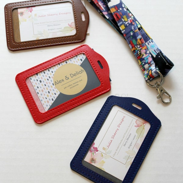 Badge ID Holder / Vinyl Vertical Holder / Blue ID Badge / Red Vinyl Sleeve / Lanyard Badge Holder / Brown ID Holder/ Vinyl Card Sleeve