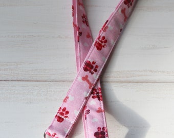 Pink Lanyard, Paw Print Lanyard, Keychain Lanyard, Badge Lanyard, Nurse Lanyard, Fabric Lanyard, Teacher Lanyard, Neck Lanyard,Gift under 10