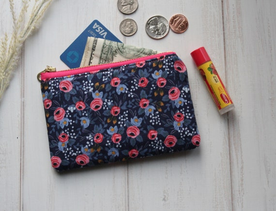 小物 Mini Spring Pouch DECI OVY Small Zipper Pouch, Fabric Coin Purse, Rifle Paper Co Floral