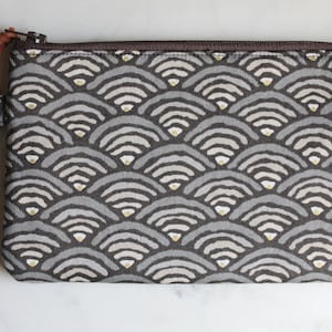 Bolsa con cremallera gris y negra - billetera de dinero pequeña - bolsa con cremallera pequeña - bolsa linda, bolsa de tela de lona - bolsa de lápiz - accesorios de diario