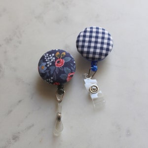 Retractable ID Badge Holder, Blue Floral Badge Reel, Nurse Badge, Rifle Paper Co, Blue Gingham Id Holder, Retractable Badge, Name Badge Reel