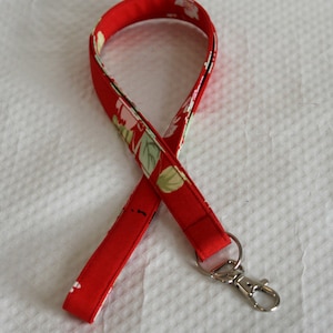 Floral Lanyard / Red Lanyard / Badge Lanyard / Keychain / Key Lanyards / ID Badge Holder / Fabric Lanyards / Teacher Lanyard /Badge Lanyards