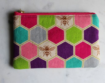 Pink zipper pouch, fabric coin purse, wasp coin purse, small zipper pouch, credit card pouch, gifts for her, small money wallet, air pods