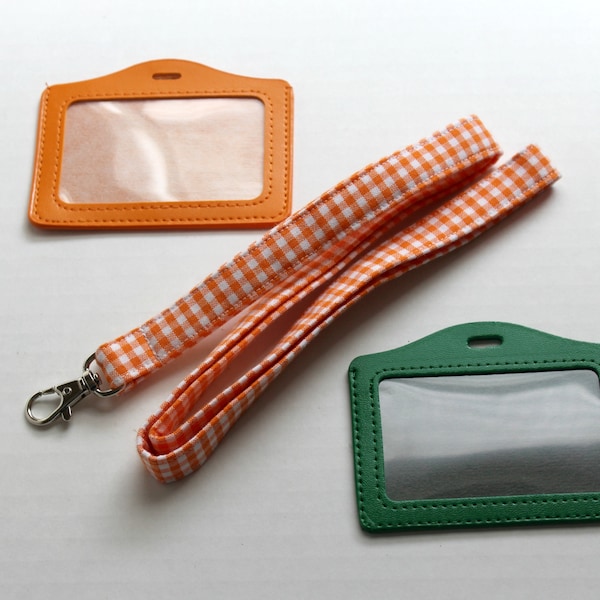 Badge ID Holder / Orange Vinyl Holder / Green ID Badge / Vinyl Sleeve / Lanyard Badge Holder/ Teacher ID Holder/Horizontal Vinyl Card Sleeve