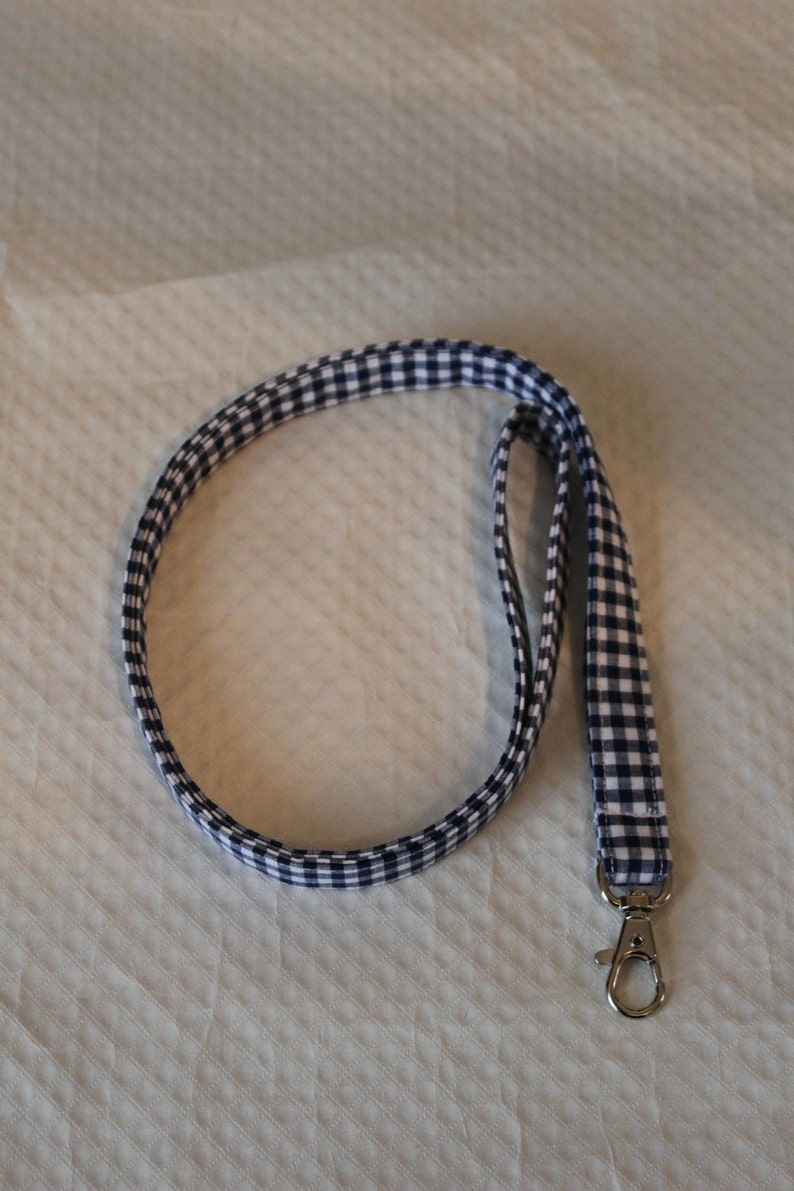 Blue Lanyard / Gingham Lanyards /Key Lanyards/ID Badge Holders/Cute Lanyards/ Keychains/Nurse Lanyards /Fabric Lanyards / Gifts for Under 10 image 1