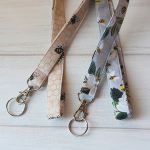 Gray Floral Lanyard, Honeybee Lanyard, ID Badge Lanyard, Animal Lanyards, Yellow Lanyard, Fabric Lanyard, Teacher Lanyards, Gifts Under 10