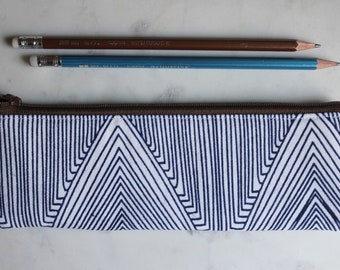 Blue and white zipper pouch, pen and pencil pouch, journal organizer, zipper bag, planner pen bag, makeup brushes pouch, pencil case