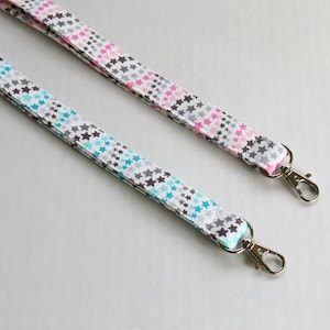 Blue White Lanyard - Pink Star Lanyard - Long Key Lanyard - ID Strap - Teacher Lanyard - Cute Boho Lanyard-Fabric Lanyard - Stars Lanyard