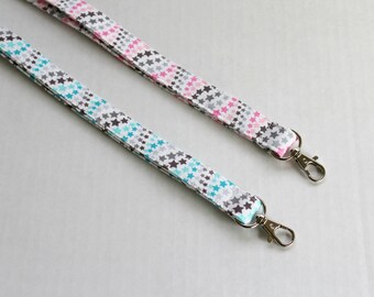 Blue White Lanyard - Pink Star Lanyard - Long Key Lanyard - ID Strap - Teacher Lanyard - Cute Boho Lanyard-Fabric Lanyard - Stars Lanyard