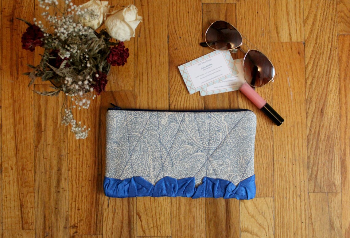 Zipper Clutch Zipper Pouch Blue Zipper Clutch Zipper Purse Etsy