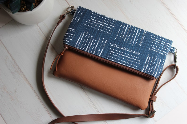 Foldover Crossbody Bag, Navy and White CrossBody Bag, Casual CrossBody Purse, Everyday Purse, Hobo Handbag, Boho Bag, Gifts for 50 image 5