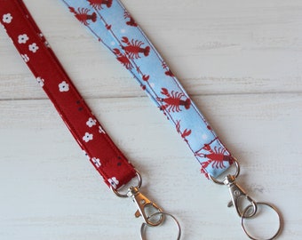 Blue Lanyard, Red Floral Lanyard, Lobster Lanyard, Nurse Lanyard, Key Lanyard, Badge Lanyard, Fabric Lanyard, Teacher Lanyard, Gift Under 10