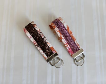 Pink Key Fob / Brown Glitter Key Chain /Teacher Key Fobs/ Nurse Key Fob / Key Wristlet /Gifts for Under 15 / Bridal Gifts / Holiday Gifts